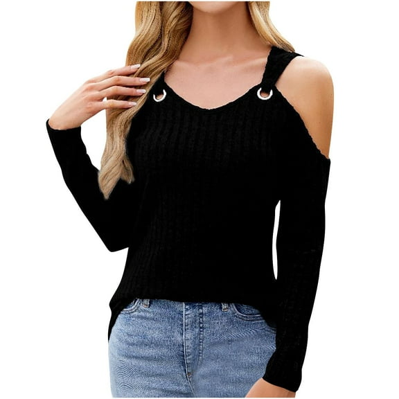 aidice T Shirts for Women Casual Ribbed Scoop Neck Long Sleeve off Shoulder Comfy Fitting Tee Shirts
