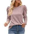 thumbnail image 1 of aidice T Shirts for Women Ribbed Crewneck Long Puff Sleeve Fitting Casual Tops Texture Comfy Shirts, 1 of 7