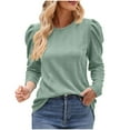 thumbnail image 1 of aidice T Shirts for Women Ribbed Crewneck Long Puff Sleeve Fitting Casual Tops Texture Comfy Shirts, 1 of 7