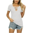 thumbnail image 1 of aidice T Shirts for Women V Neck Shorts Sleeve Cut out Fitted Shirts Casual Comfy Summer Blouses Tops, 1 of 5
