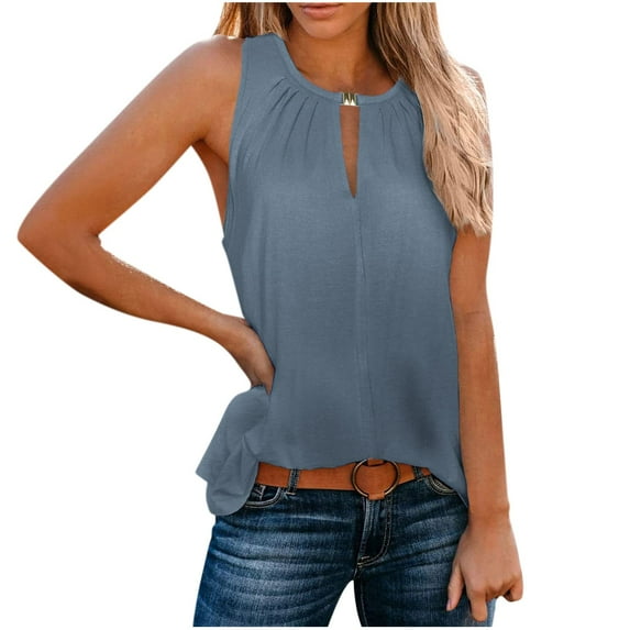 aidice Tank Tops for Women Crew Neck Sleeveless Cotton Tops Women's Casual Daily Tanks Solid Color Summer Fashion