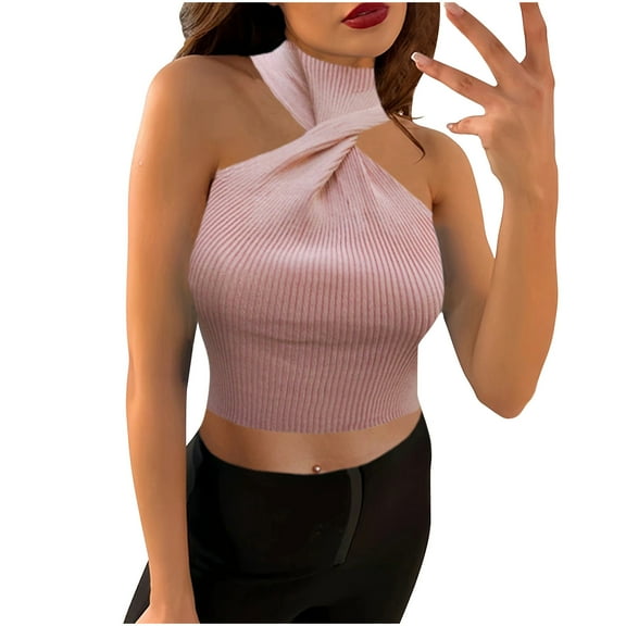aidice Tank Tops for Women Ribbed High Neck Sleeveless Slim Fitted Comfy Tshirts Summer Casual Knot Crop Tops