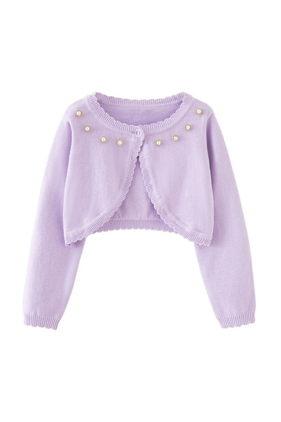 Toddler Baby Clothes Cropped Cardigans Open Front Knit Round Neck Long Sleeve Ruffle Jackets