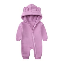 aidice Toddler Baby Clothes Newborn Hooded Zipper Infant Onesie Solid Color Unisex Winter Warm Rompers