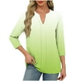 thumbnail image 1 of aidice Tops for Women Casual Notched V Neck 3/4 Sleeve Shirts Comfy Fitting Gradient Color Tee Shirts, 1 of 6