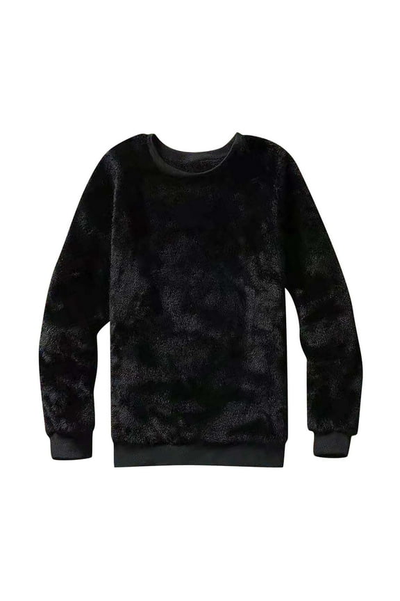 Tops for Women Casual Round Neck Long Sleeve Fleece Shirts Comfy Warm Fall Winter Blouses Tops