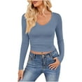thumbnail image 1 of aidice Tops for Women Casual Round Neck Long Sleeve Slim Fitting Shirts Comfy Solid Color Tee Shirts, 1 of 7