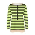 thumbnail image 1 of aidice Tops for Women Casual Round Neck Long Sleeve Striped Tunic Zip Comfy Drop Shoulder Blouses Tops, 1 of 3