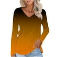 thumbnail image 1 of aidice Tops for Women Casual V Neck Long Sleeve Fitting Shirts Comfy Fall Gradient Color Blouses Tops, 1 of 5