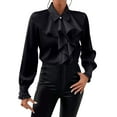 thumbnail image 1 of aidice Tops for Women Lapel Neck Long Sleeve Ruffle Shirts Button Fitting Office Business Casual Tops, 1 of 7