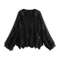 thumbnail image 1 of aidice Tops for Women Trendy Deep V Neck Long Sleeve Ruffle Button up Loose Comfy Solid Color Shirts, 1 of 8