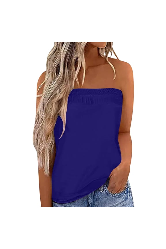 Tube Tops for Women Sleeveless Shoulderless Chest Wrapped Tanks Summer Vacation Casual Blouses