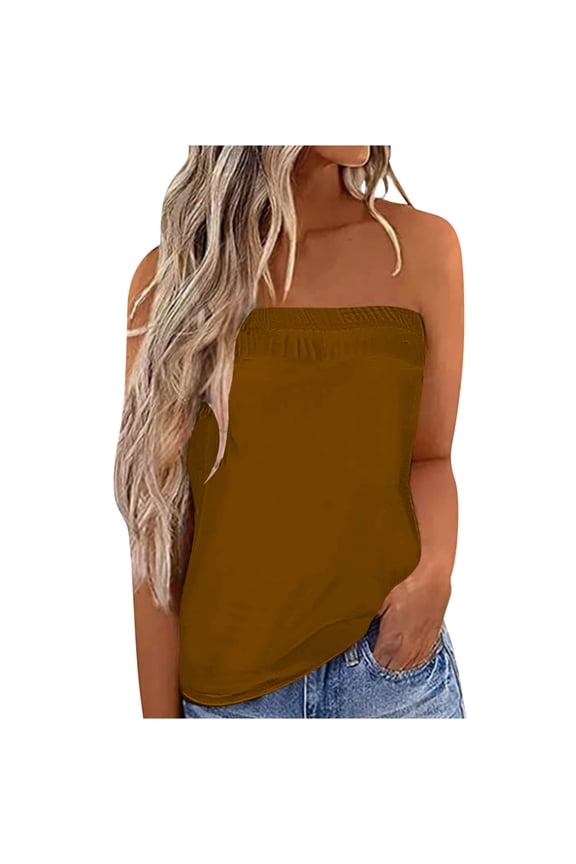 Tube Tops for Women Sleeveless Shoulderless Chest Wrapped Tanks Summer Vacation Casual Blouses