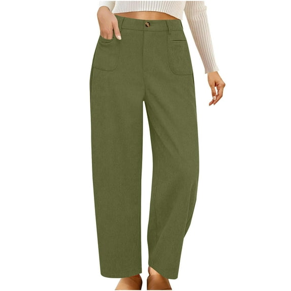 aidice Vintage Pants for Women Corduroy High Waisted Straight Leg Casual Loose Trousers with Pockets