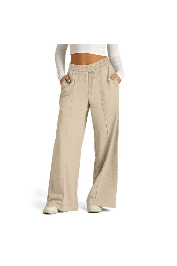 Wide Leg Pants Women Drawstring Elastic Waisted Ruched Running Athletic Straight Leg Pants