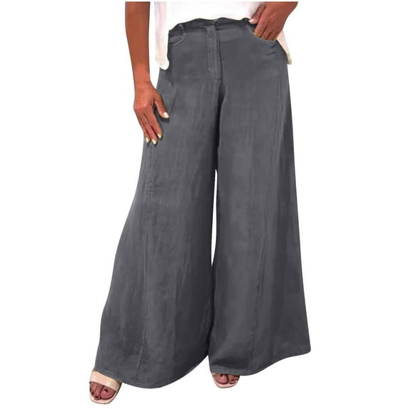 aidice Wide Leg Pants for Women Cotton Linen Loose Trousers with Pockets Baggy Comfy Casual Pants