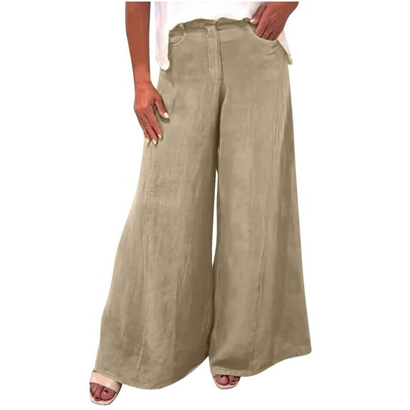 aidice Wide Leg Pants for Women Cotton Linen Loose Trousers with Pockets Baggy Comfy Casual Pants