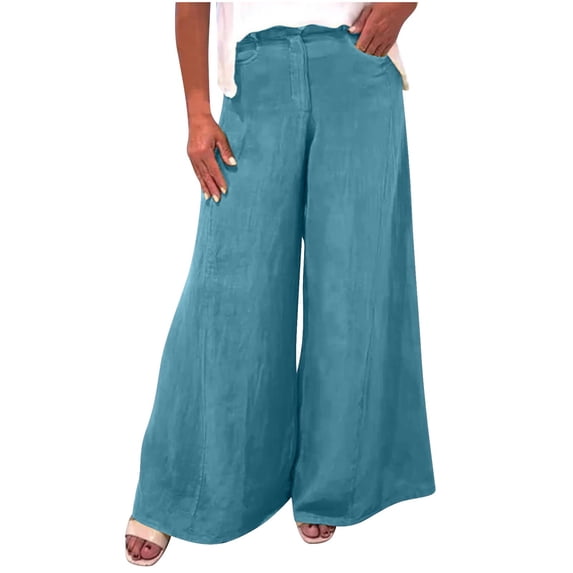 aidice Wide Leg Pants for Women Cotton Linen Loose Trousers with Pockets Baggy Comfy Casual Pants