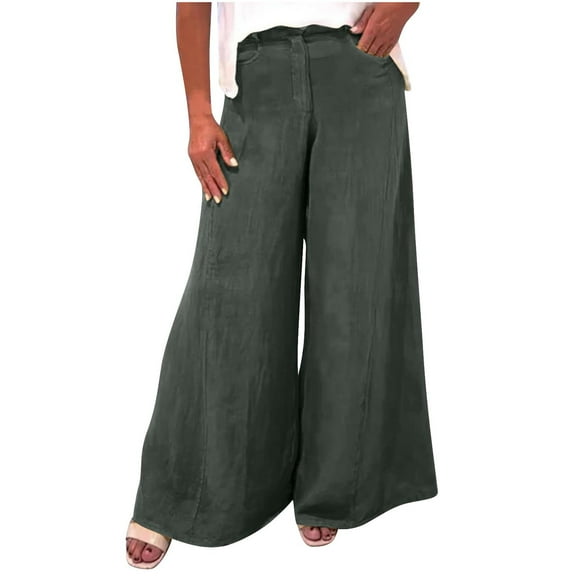 aidice Wide Leg Pants for Women Cotton Linen Loose Trousers with Pockets Baggy Comfy Casual Pants
