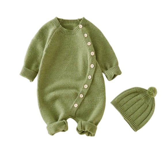 aidice Winter Newborn Baby Clothes Onesie with Hat Sweater Infant Warm Comfy Unisex Button Toddler Clothes
