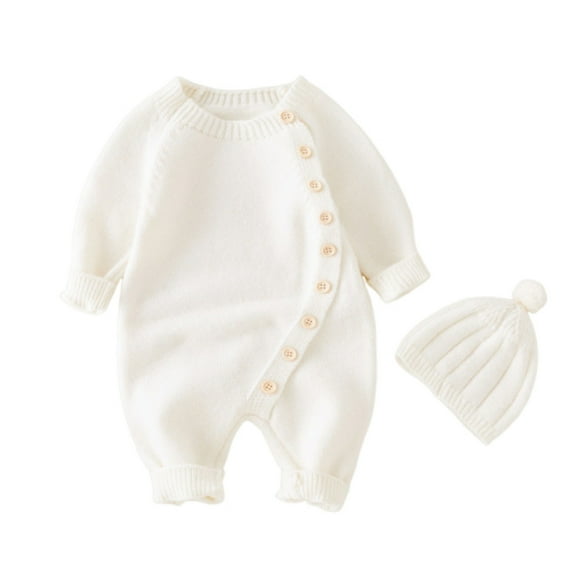 aidice Winter Newborn Baby Clothes Onesie with Hat Sweater Infant Warm Comfy Unisex Button Toddler Clothes