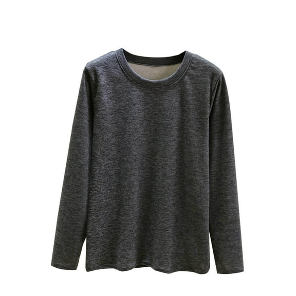 aidice Winter Tops for Women Casual Long Sleeve Round Neck Comfy Fitting Warm Underwear Blouses Tops