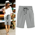 thumbnail image 1 of aidice Women Linen Cotton Shorts Drawstring Elastic Waisted Shorts with Pockets Summer Casual Shorts Solid Color, 1 of 6