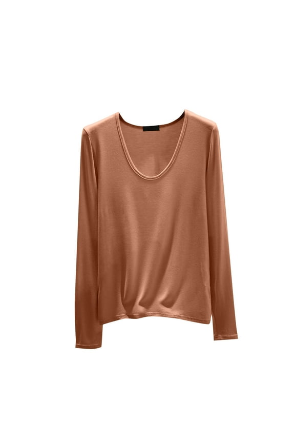 Womens Basic Layer Top Tees Shirts Round Neck Long Sleeve Tops Comfy Stretch Pajamas Undershirt Sleepwear