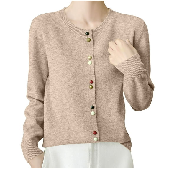 aidice Womens Cardigans Casual Round Neck Casual Long Sleeve Comfy Fitting Solid Color Fall Outerwear