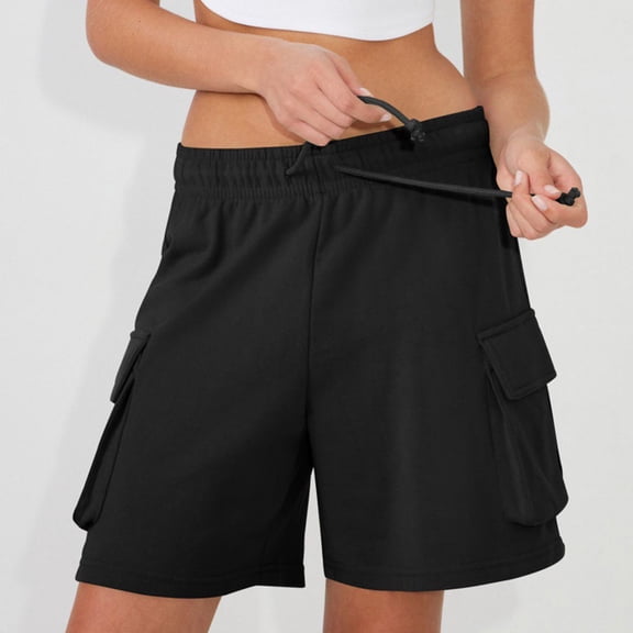 aidice Womens Cargo Shorts Loose Fitting Drawstring Elastic Waisted Summer Casual Stretchy Cargo Shorts with Multi Pockets