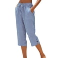 thumbnail image 1 of aidice Womens Casual Capris High Waisted Breathable Straight Leg Summer Lightweight Drawstring Striped Capris With Pockets, 1 of 6