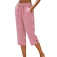 thumbnail image 1 of aidice Womens Casual Capris High Waisted Breathable Straight Leg Summer Lightweight Drawstring Striped Capris With Pockets, 1 of 6