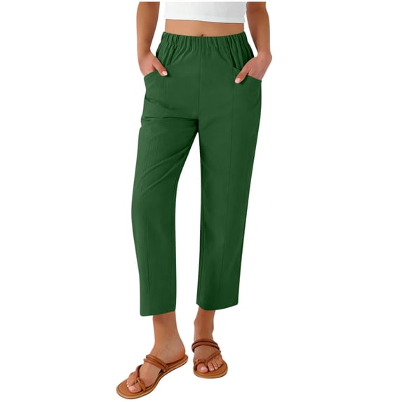 aidice Womens Casual Capris Stretchy Elastic Waist Breathable Lightweight Summer Straight Leg Capri Pants With Pockets