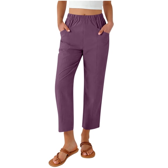 aidice Womens Casual Capris Stretchy Elastic Waist Breathable Lightweight Summer Straight Leg Capri Pants With Pockets