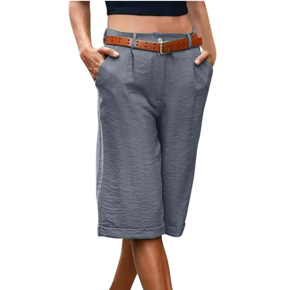aidice Womens Cotton Linen Shorts Summer Half Pants Wide Leg Loose Fitting Causal Solid Shorts for Women with Pockets