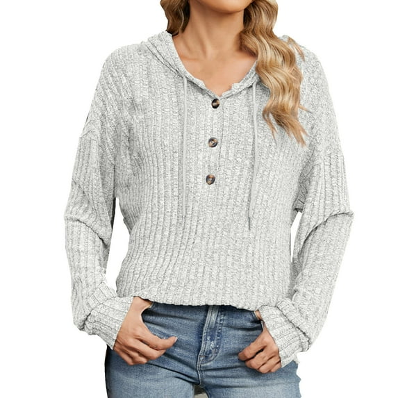 aidice Womens Hoodies Sweatshirts Button Long Sleeve Loose Comfy Casual Drop Shoulder Pullover Tops