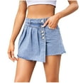 thumbnail image 1 of aidice Womens Jean Shorts Classical Button Mid Waisted Ruched Irregularly Fitting Casual Summer Shorts, 1 of 9