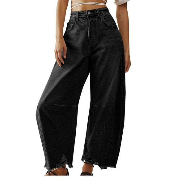 aidice Womens Jeans Trendy Fall 2024 High Waisted Denim Pants Wide Leg Loose Fitted Trousers with Pockets