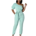 thumbnail image 1 of aidice Womens Jumpsuits Dressy off Shoulder Puff Short Sleeve Belt Slim Fitting Office Summer Rompers, 1 of 5