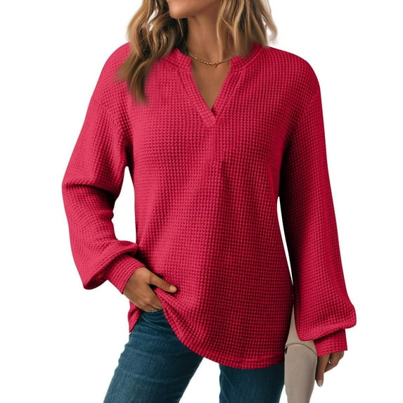aidice Womens Long Sleeve Tops Notched V Neck Loose Comfy Casual Drop Shoulder Fall Pullover Sweatshirts