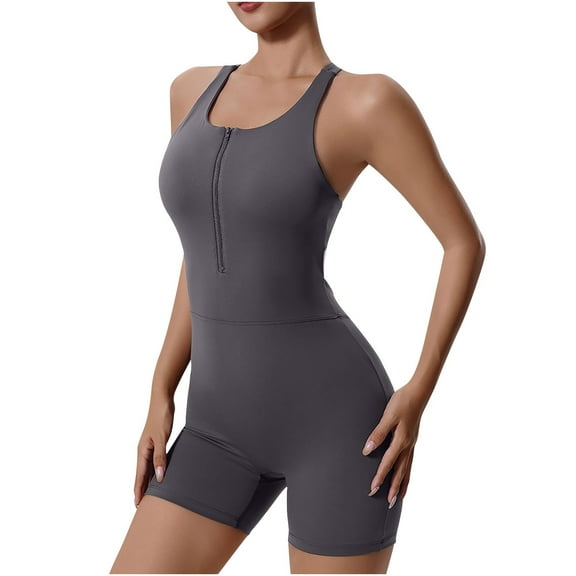 aidice Womens Rompers Workout Square Neck Sleeveless Zipper Racerback Yoga Athletic Shorts Rompers