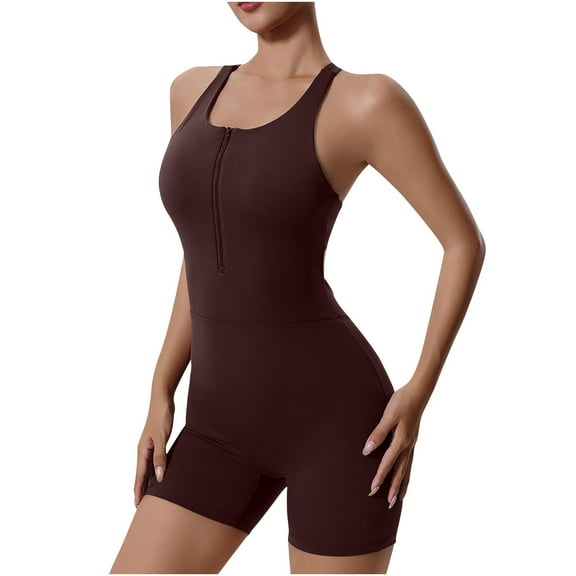 aidice Womens Rompers Workout Square Neck Sleeveless Zipper Racerback Yoga Athletic Shorts Rompers