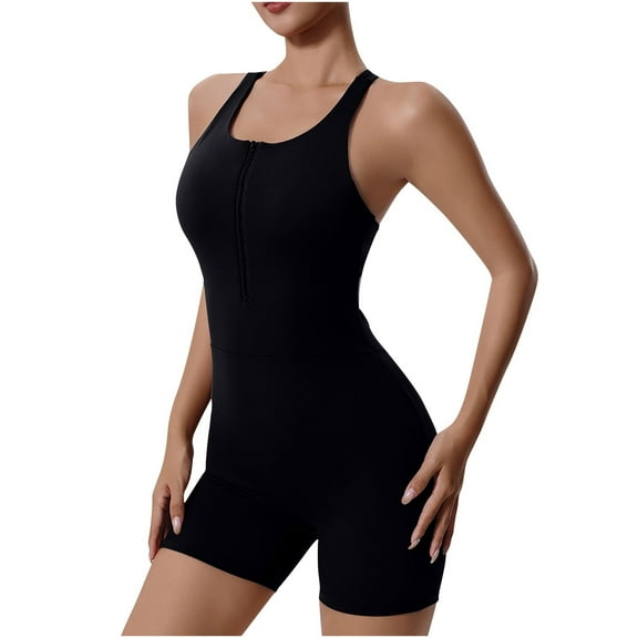 aidice Womens Rompers Workout Square Neck Sleeveless Zipper Racerback Yoga Athletic Shorts Rompers