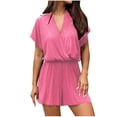 thumbnail image 1 of aidice Womens Rompers for Summer Ribbed V Neck Crisscross Short Sleeve Drop Shoulder Casual Jumpsuit, 1 of 6