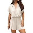 thumbnail image 1 of aidice Womens Rompers for Summer Ribbed V Neck Crisscross Short Sleeve Drop Shoulder Casual Jumpsuit, 1 of 6