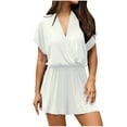 thumbnail image 1 of aidice Womens Rompers for Summer Ribbed V Neck Crisscross Short Sleeve Drop Shoulder Casual Jumpsuit, 1 of 6