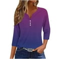thumbnail image 1 of aidice Womens Shirts Casual 3/4 Sleeve Notched V Neck Button Comfy Fitting Gradient Color Tee Shirts, 1 of 5