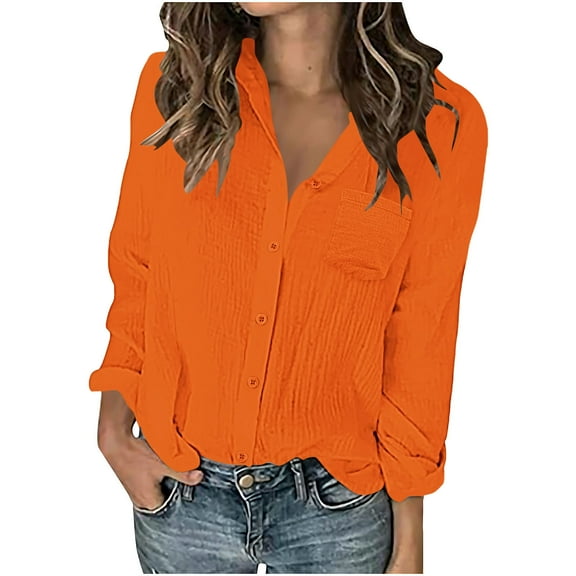 aidice Womens Shirts Casual Lapel Neck Long Sleeve Tops Loose Button up Comfy Pockets Tee Shirts