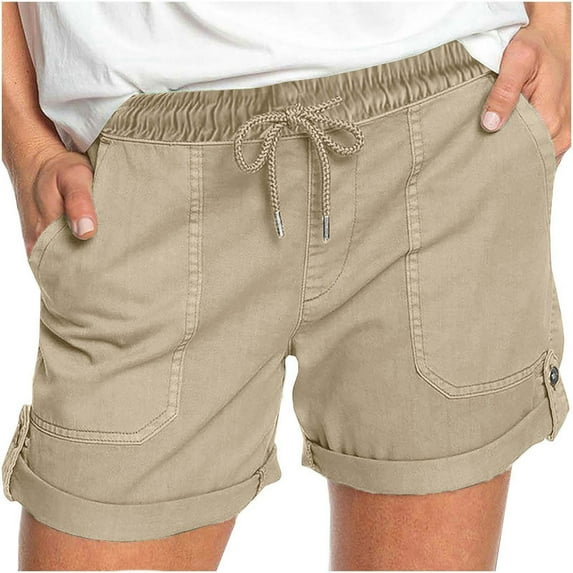 aidice Womens Shorts Summer Casual Drawstring Elastic Waisted Fold over Loose Shorts with Pockets