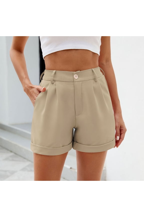 Womens Suit Shorts Summer Casual Business Work Shorts with Pockets Button Lightweight Solid Suits Shorts